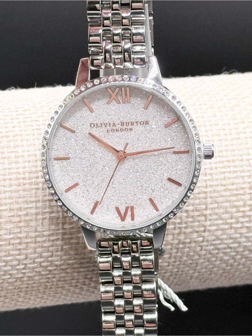 Olivia Burton White Demi Glitter Dial Sparkle Bezel Watch (Model OB16GD68)